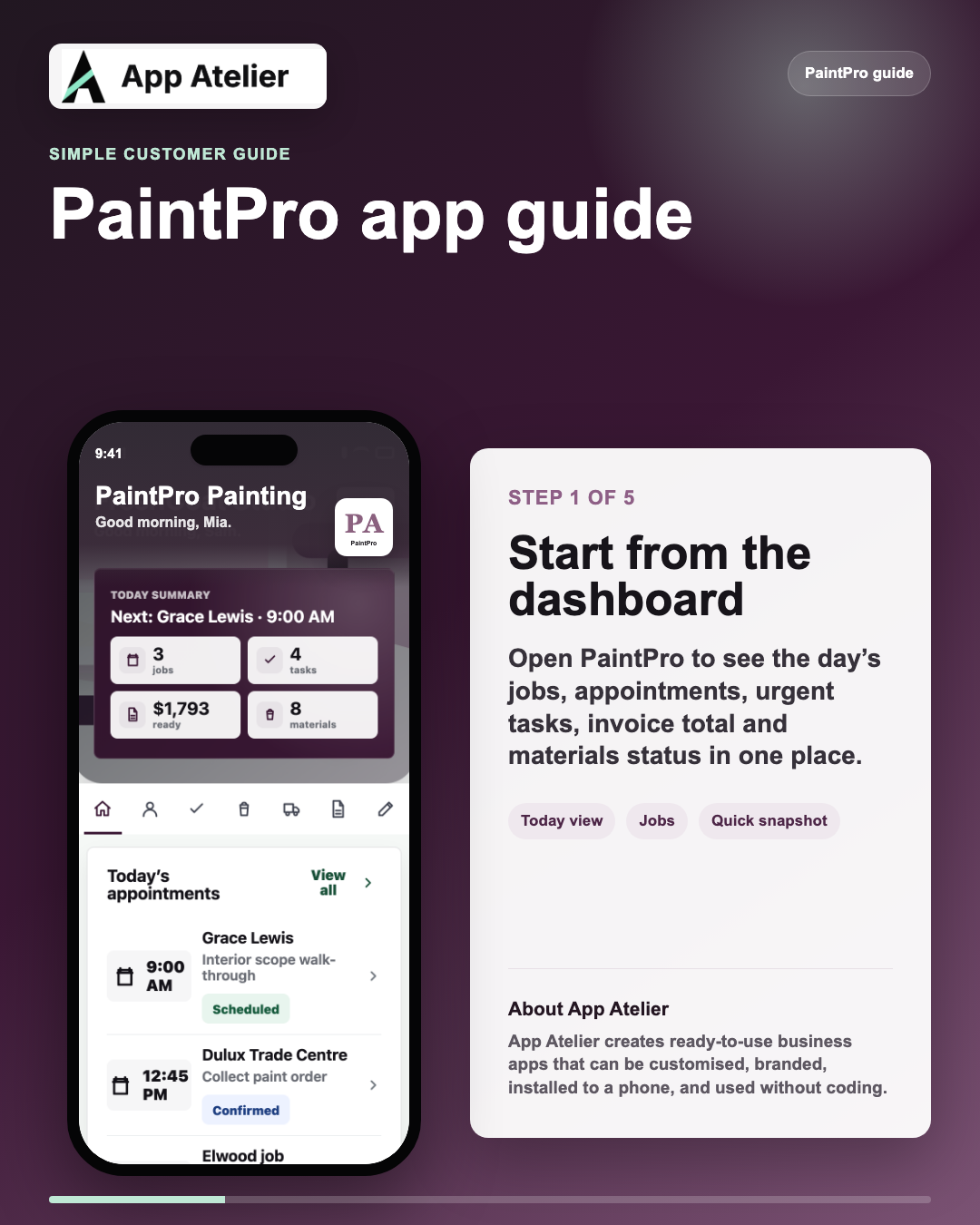 PaintPro guide step 1: Start from the dashboard